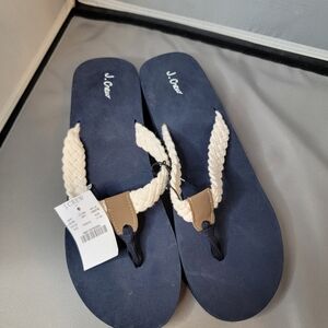 J. Crew Navy and Cream Sandals Size 11 NWT